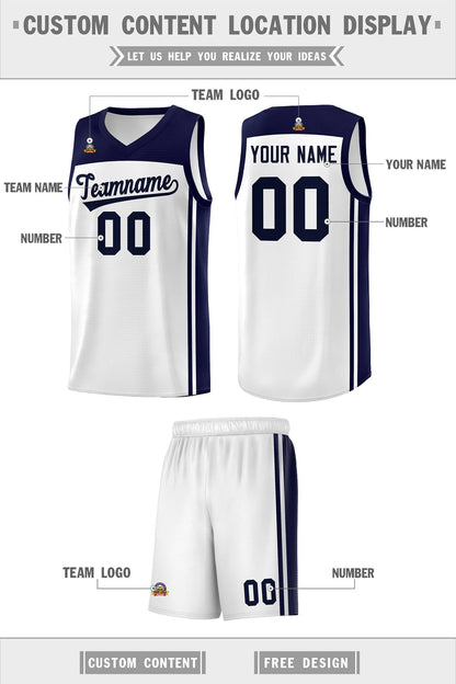 Custom White Navy Classic Sets Sports Uniform Basketball Jersey