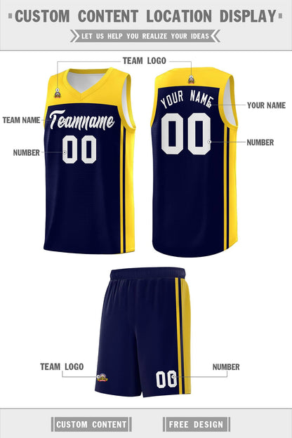 Custom Navy Gold Classic Sets Sports Uniform Basketball Jersey
