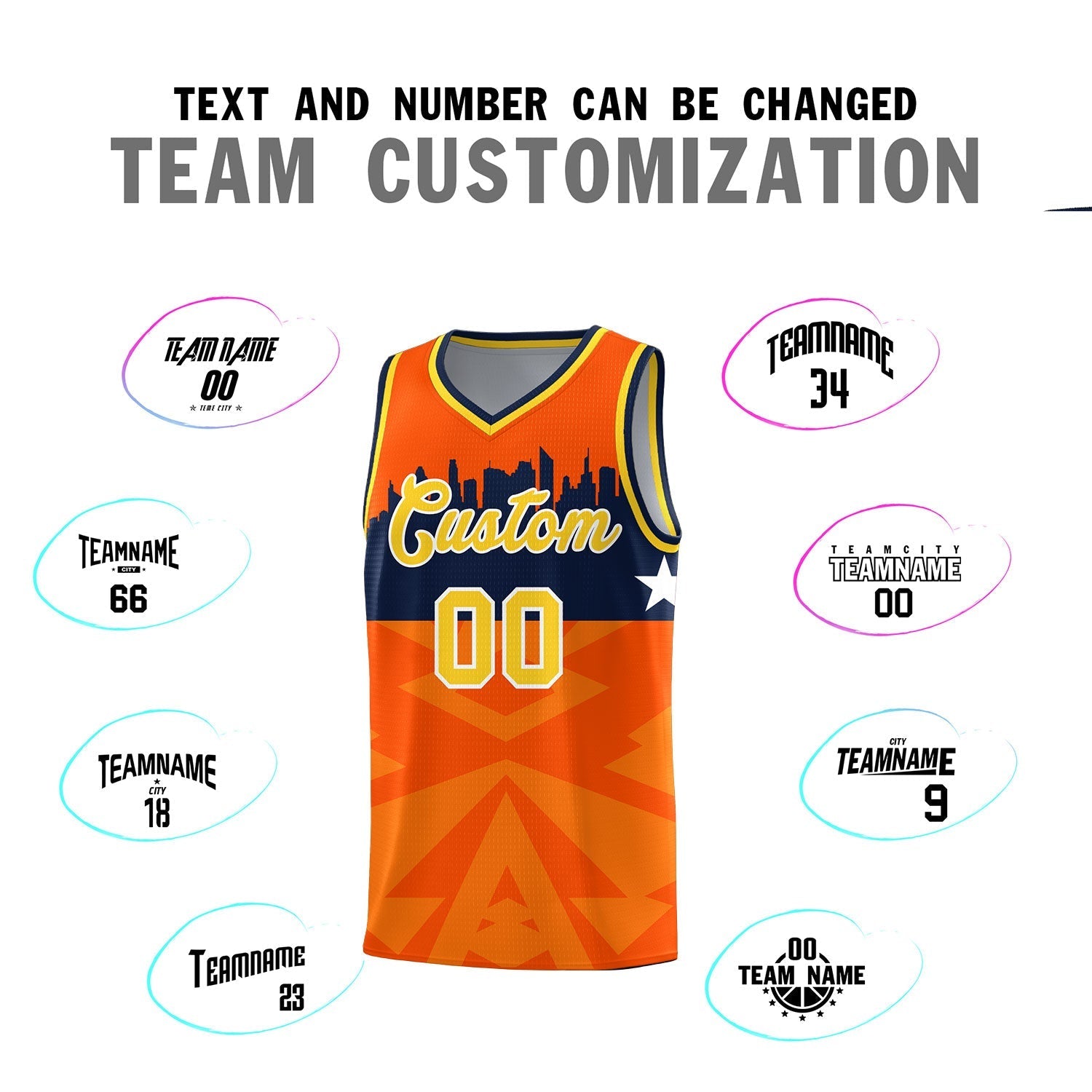 Custom Orange Personalized City Silhouette Pattern Sports Uniform Basketball Jersey