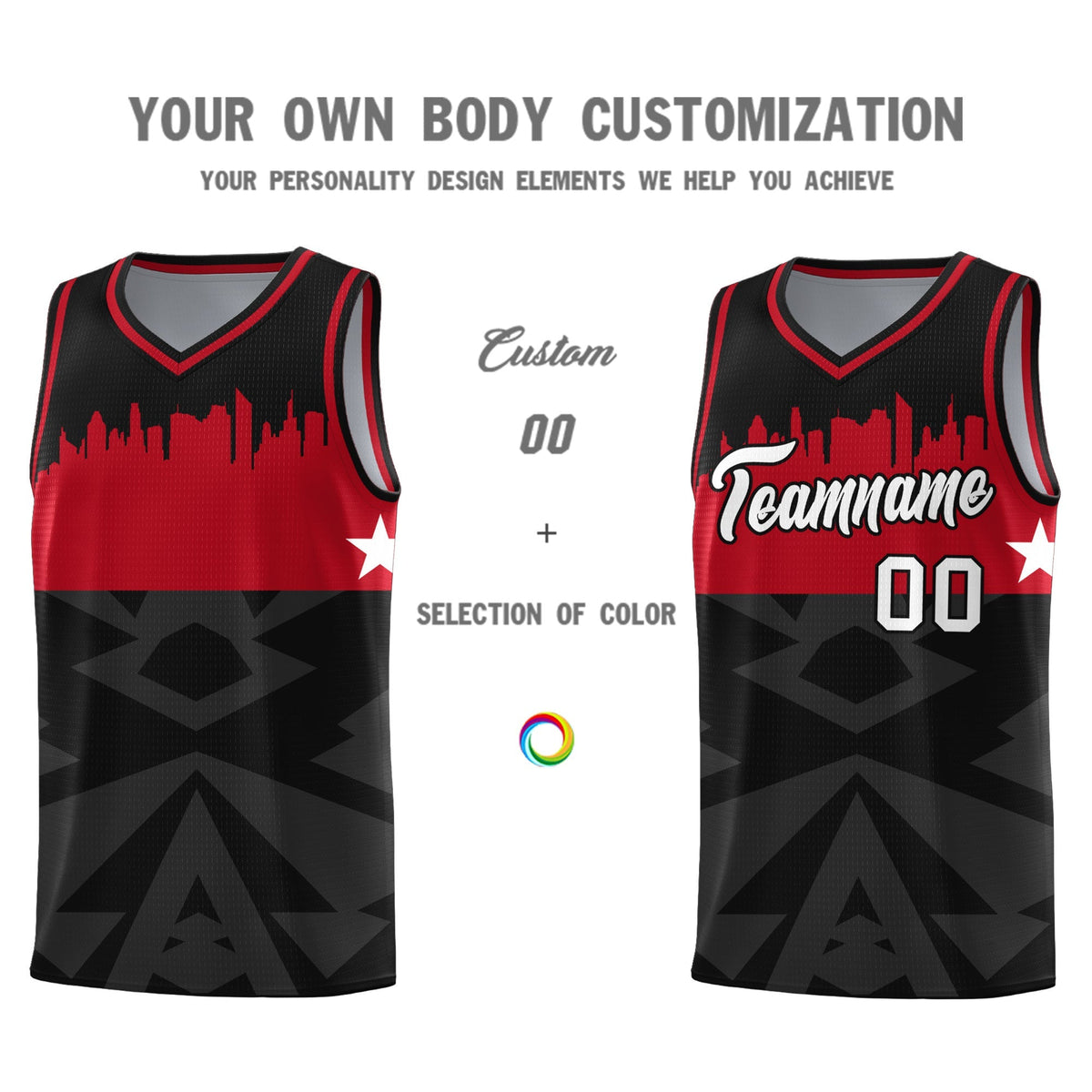 Custom Black Personalized City Silhouette Pattern Sports Uniform Basketball Jersey