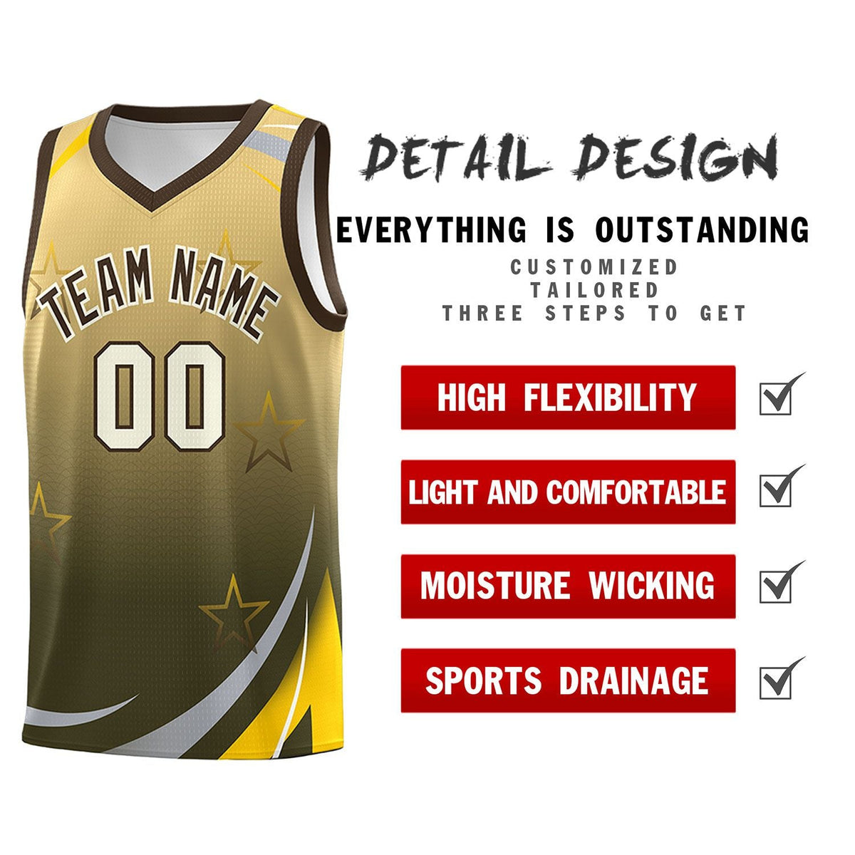 Custom Khaki Olive Gradient Star Graffiti Pattern Sports Uniform Basketball Jersey
