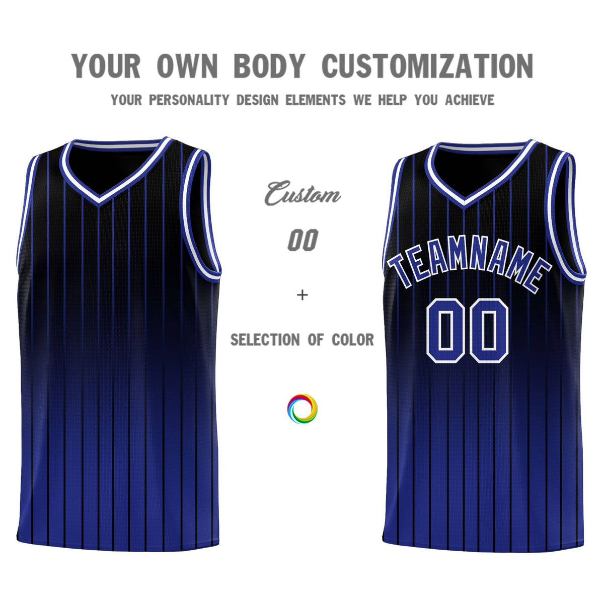 Custom Black Royal Gradient Fashion Sets Sports Stripe Uniform Basketball Jersey