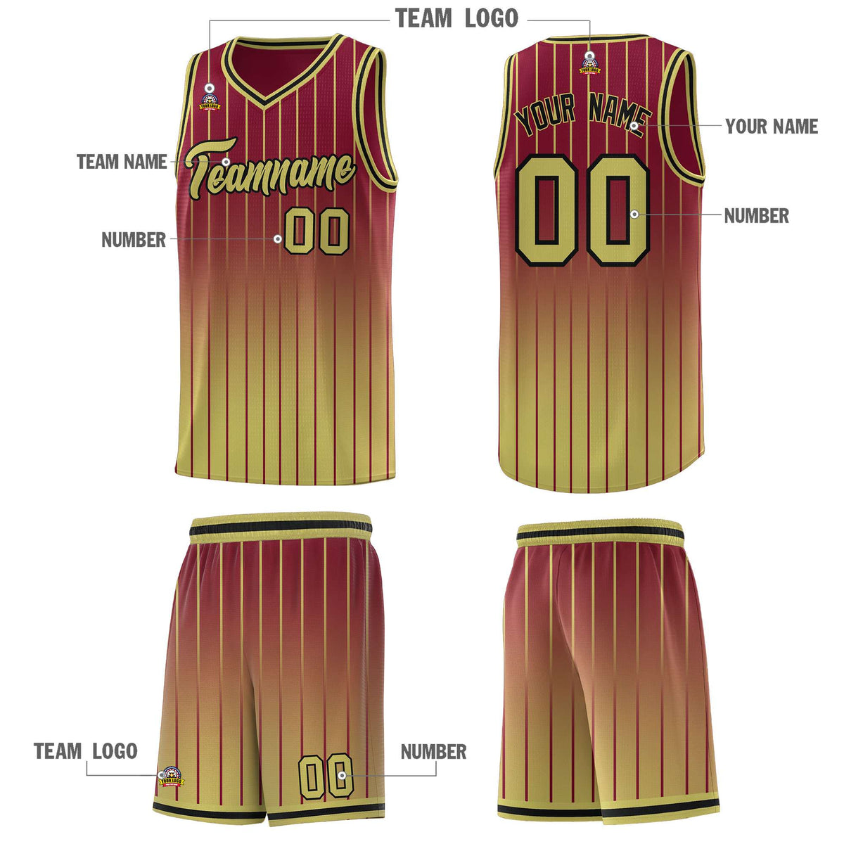 Custom Crimson Old Gold Gradient Fashion Sets Sports Stripe Uniform Basketball Jersey