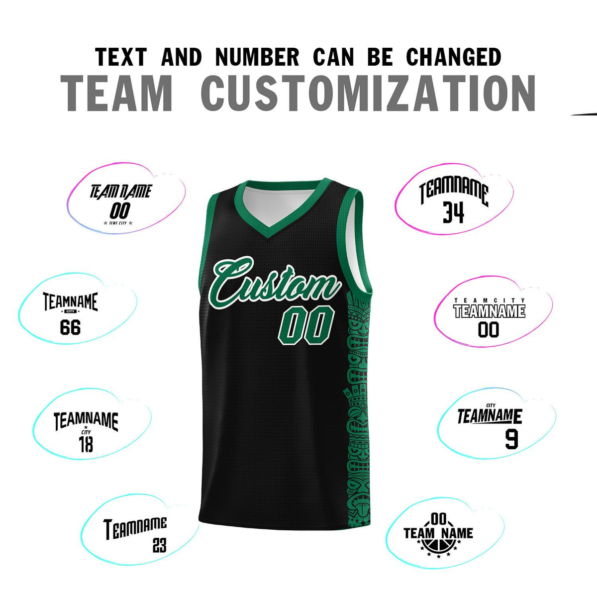 Custom Black Kelly Green Personalized Indians Pattern Sets Sports Uniform Basketball Jersey