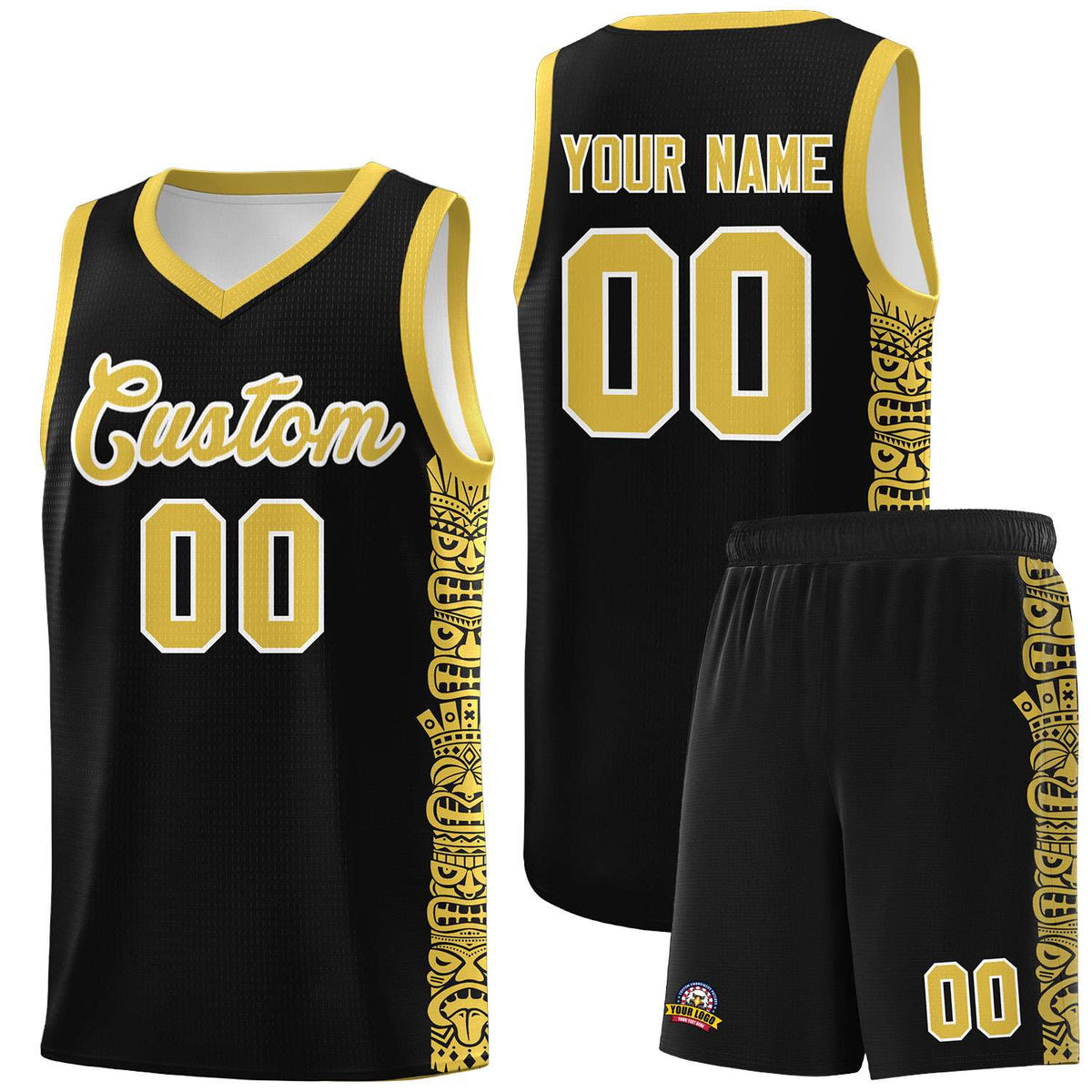 Custom Black Yellow Personalized Indians Pattern Sets Sports Uniform Basketball Jersey