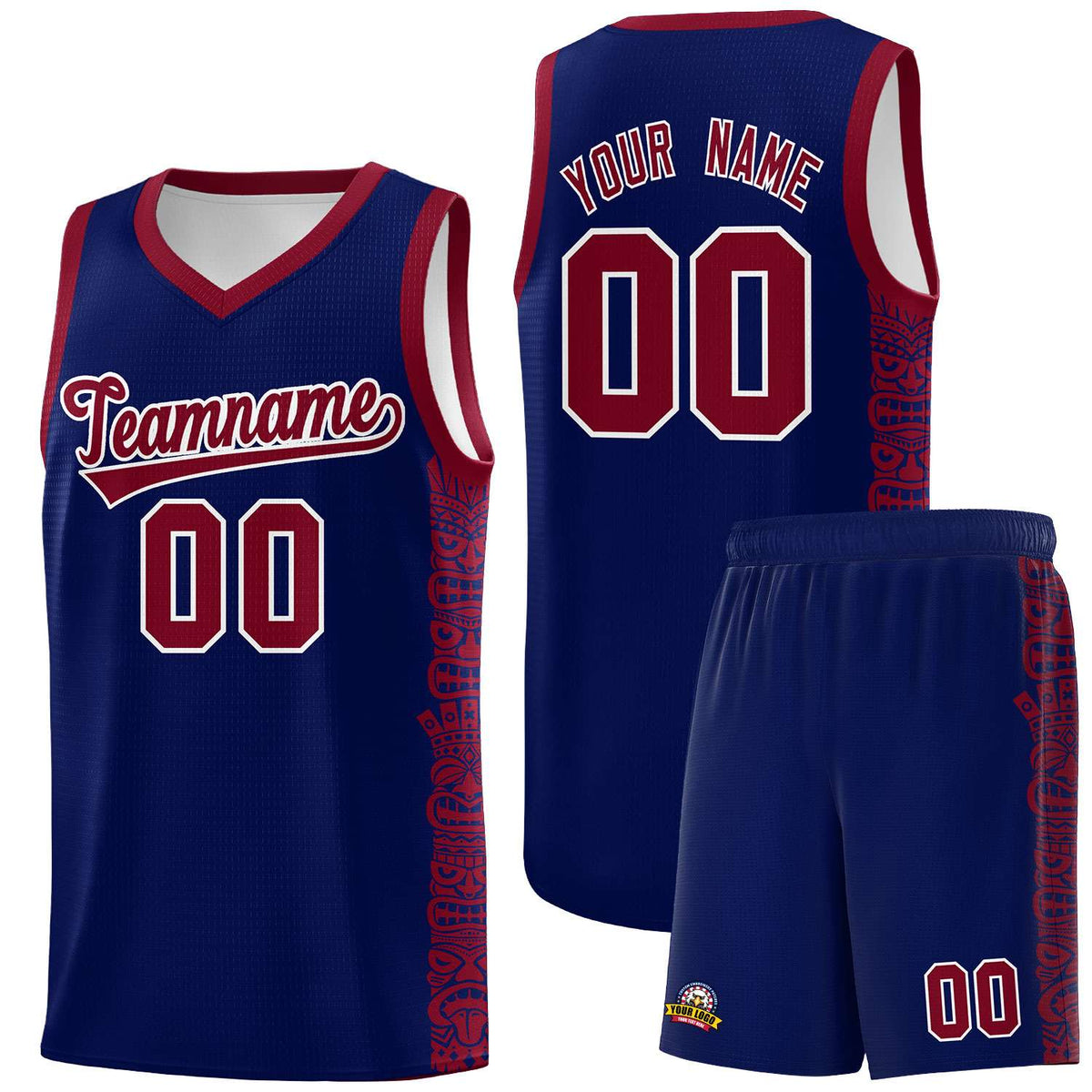 Custom Navy Crimson Personalized Indians Pattern Sets Sports Uniform Basketball Jersey