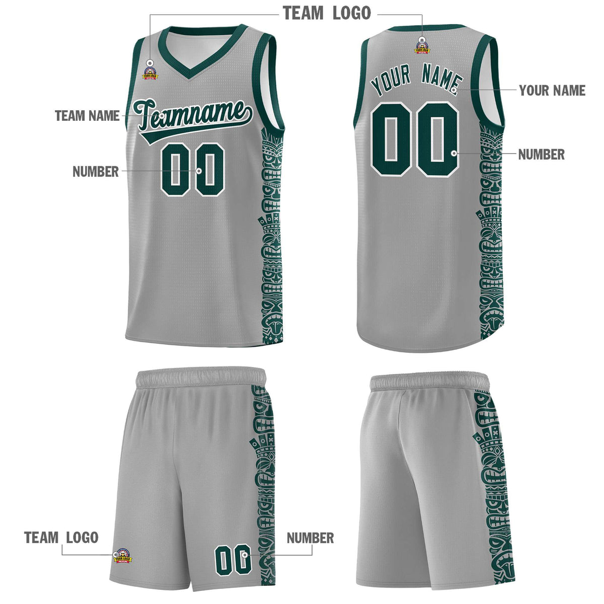 Custom Gray Midnight Green Personalized Indians Pattern Sets Sports Uniform Basketball Jersey