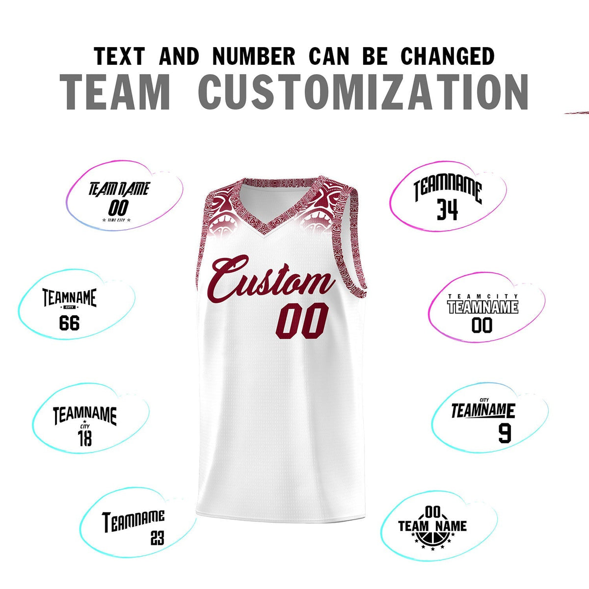 Custom White Crimson Personalized Indians Print Sets Sports Uniform Basketball Jersey