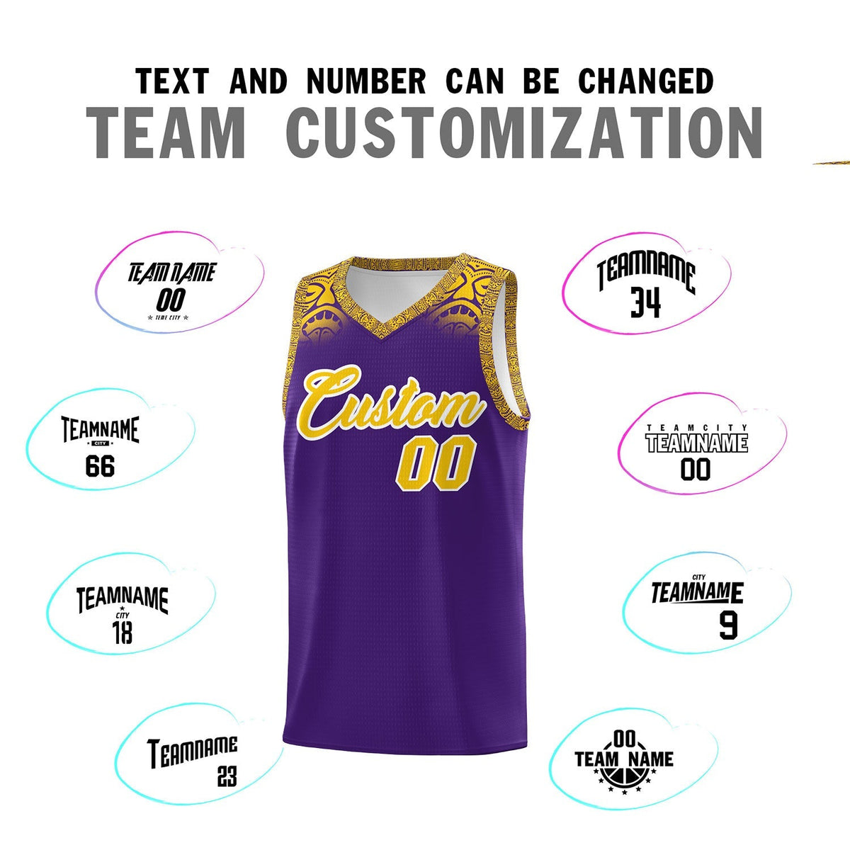 Custom Purple Gold Personalized Indians Print Sets Sports Uniform Basketball Jersey