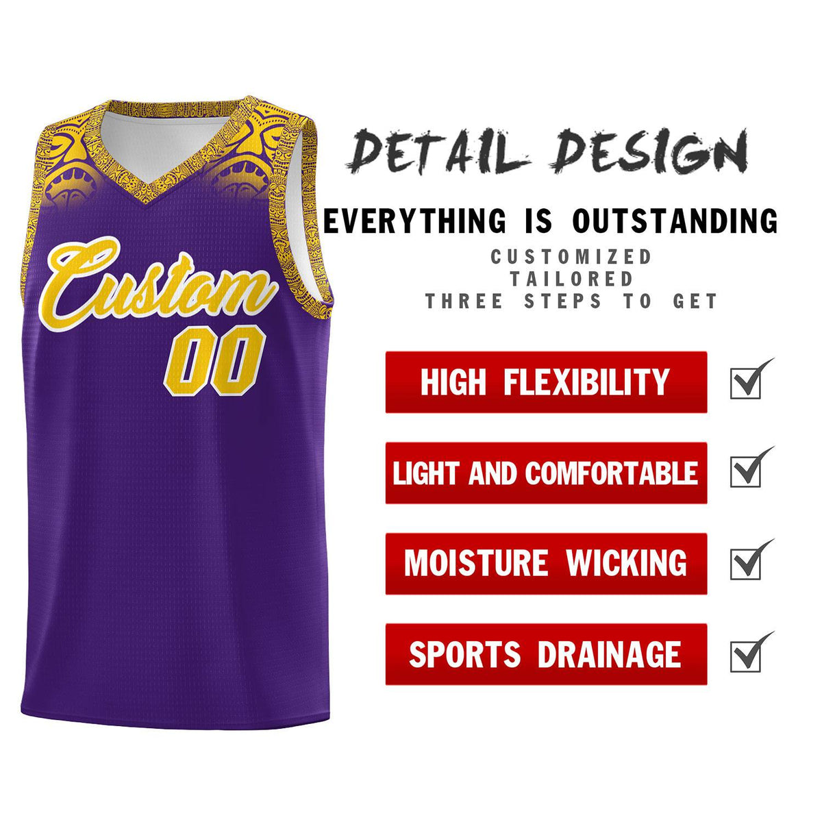 Custom Purple Gold Personalized Indians Print Sets Sports Uniform Basketball Jersey