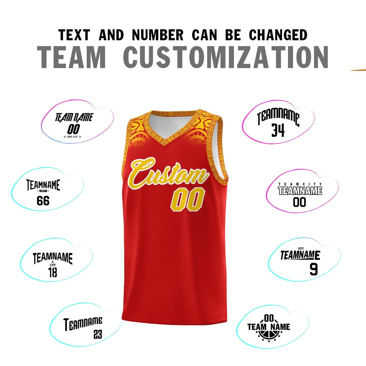 Custom Red Gold Personalized Indians Print Sets Sports Uniform Basketball Jersey