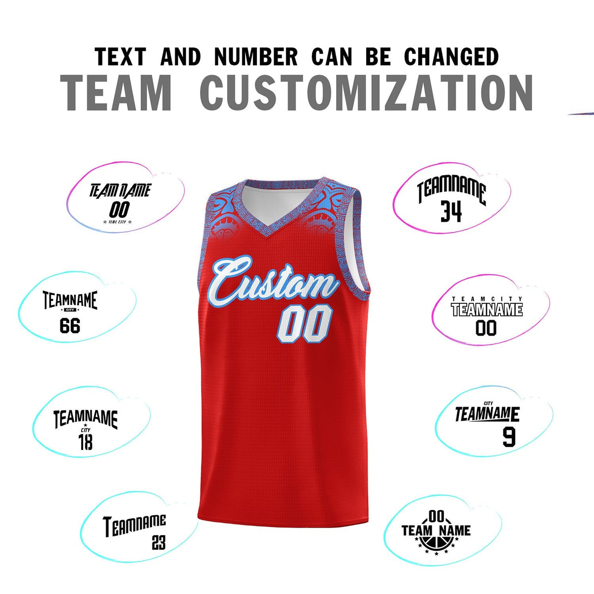 Custom Red Powder Blue Personalized Indians Print Sets Sports Uniform Basketball Jersey
