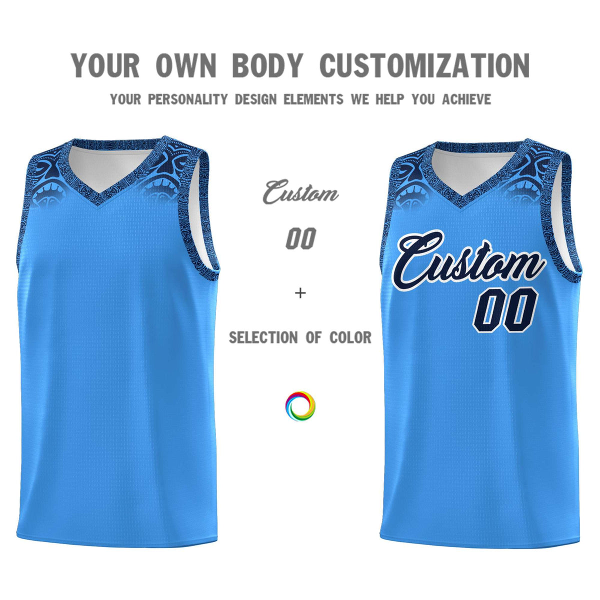 Custom Powder Blue Black Personalized Indians Print Sets Sports Uniform Basketball Jersey