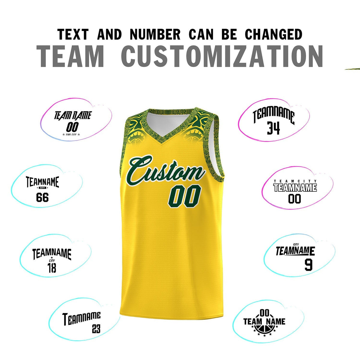 Custom Gold Green Personalized Indians Print Sets Sports Uniform Basketball Jersey