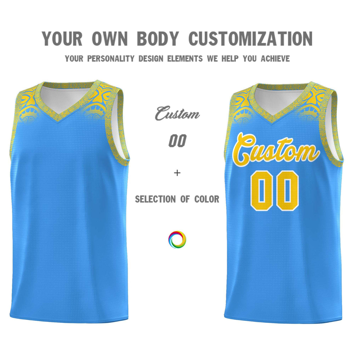 Custom Powder Blue Gold Personalized Indians Print Sets Sports Uniform Basketball Jersey