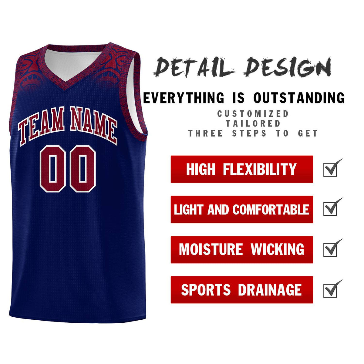 Custom Royal Crimson Personalized Indians Print Sets Sports Uniform Basketball Jersey
