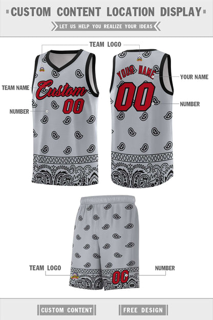 Custom Gray Black Personalized Cashew Pattern Sports Uniform Basketball Jersey