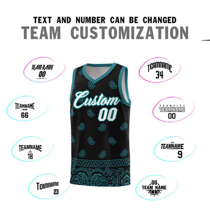 Custom Black Aqua Personalized Cashew Pattern Sports Uniform Basketball Jersey