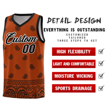Custom Texas Orange Black Personalized Cashew Pattern Sports Uniform Basketball Jersey