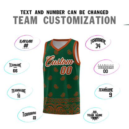 Custom Green Texas Orange Personalized Cashew Pattern Sports Uniform Basketball Jersey