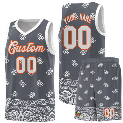 Custom Dark Gray White Personalized Cashew Pattern Sports Uniform Basketball Jersey