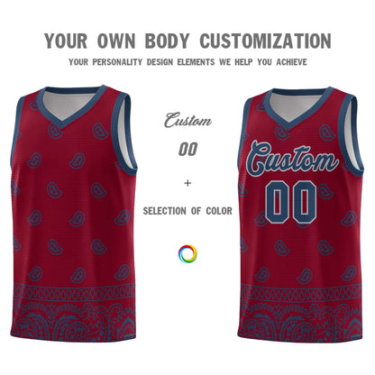 Custom Crimson Midnight Blue Personalized Cashew Pattern Sports Uniform Basketball Jersey