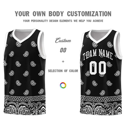 Custom Black White Personalized Cashew Pattern Sports Uniform Basketball Jersey