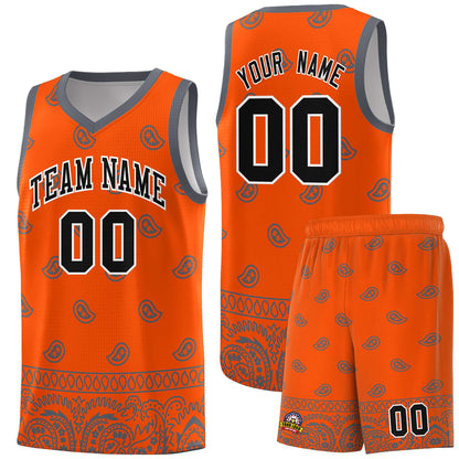 Custom Orange Dark Gray Personalized Cashew Pattern Sports Uniform Basketball Jersey