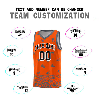 Custom Orange Dark Gray Personalized Cashew Pattern Sports Uniform Basketball Jersey