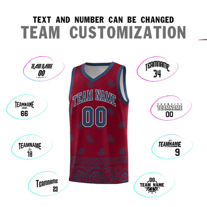 Custom Crimson Midnight Blue Personalized Cashew Pattern Sports Uniform Basketball Jersey