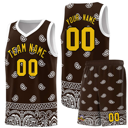 Custom Brown White Personalized Cashew Pattern Sports Uniform Basketball Jersey