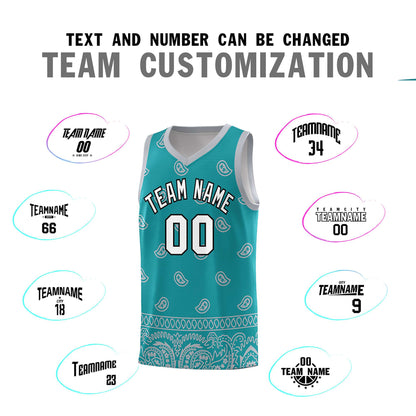 Custom Aqua Gray Personalized Cashew Pattern Sports Uniform Basketball Jersey