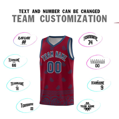 Custom Crimson Midnight Blue Personalized Cashew Pattern Sports Uniform Basketball Jersey