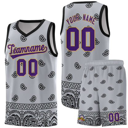 Custom Gray Black Personalized Cashew Pattern Sports Uniform Basketball Jersey