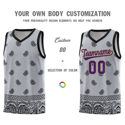 Custom Gray Black Personalized Cashew Pattern Sports Uniform Basketball Jersey