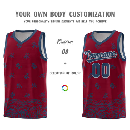 Custom Crimson Midnight Blue Personalized Cashew Pattern Sports Uniform Basketball Jersey