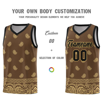 Custom Light Brown Khaki Personalized Cashew Pattern Sports Uniform Basketball Jersey