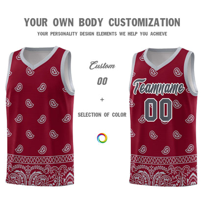 Custom Crimson Gray Personalized Cashew Pattern Sports Uniform Basketball Jersey