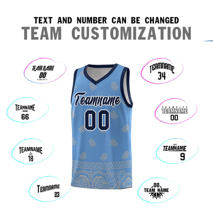Custom Light Blue Gray Personalized Cashew Pattern Sports Uniform Basketball Jersey