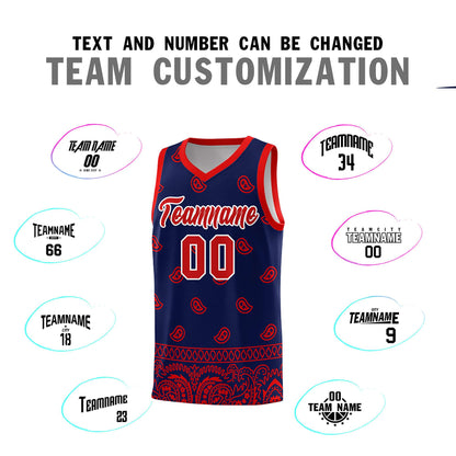 Custom Navy Red Personalized Cashew Pattern Sports Uniform Basketball Jersey