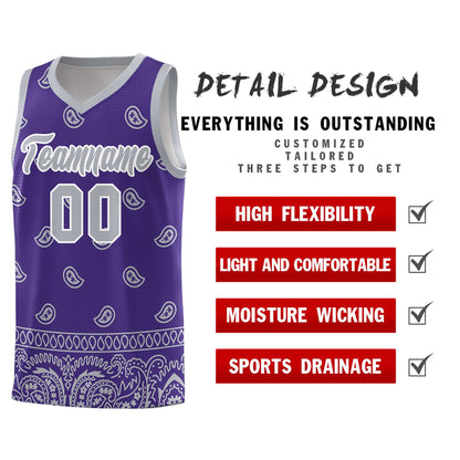 Custom Purple Gray Personalized Cashew Pattern Sports Uniform Basketball Jersey