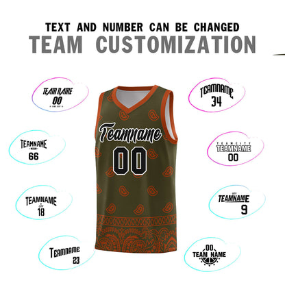 Custom Olive Texas Orange Personalized Cashew Pattern Sports Uniform Basketball Jersey