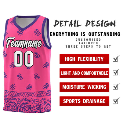 Custom Pink Purple Personalized Cashew Pattern Sports Uniform Basketball Jersey
