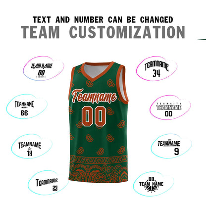 Custom Green Texas Orange Personalized Cashew Pattern Sports Uniform Basketball Jersey