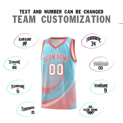 Custom Sky Blue Light Pink Personalized Galaxy Graffiti Pattern Sports Uniform Basketball Jersey