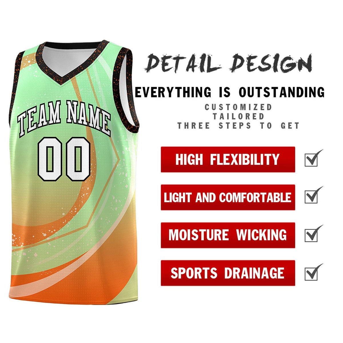 Custom Light Green Orange Personalized Galaxy Graffiti Pattern Sports Uniform Basketball Jersey