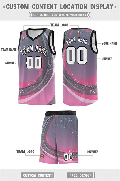 Custom Dark Gray Pink Personalized Galaxy Graffiti Pattern Sports Uniform Basketball Jersey
