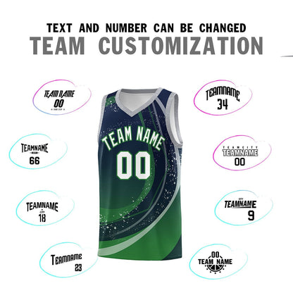 Custom Navy Kelly Green Personalized Galaxy Graffiti Pattern Sports Uniform Basketball Jersey