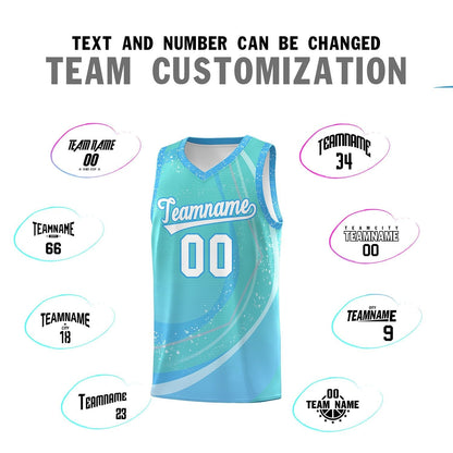 Custom Aqua Powder Blue Personalized Galaxy Graffiti Pattern Sports Uniform Basketball Jersey