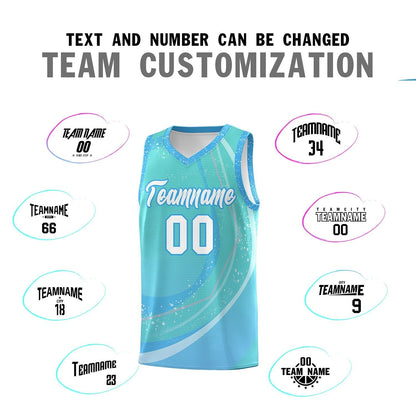 Custom Aqua Powder Blue Personalized Galaxy Graffiti Pattern Sports Uniform Basketball Jersey